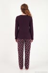 Yumuşak Dokulu Desenli Uzun Kollu Kadın Pijama Takımı 6575018 KAHVE