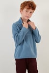 Yumuşak Dokulu Fermuarlı Dik Yaka Şardonlu Kışlık Unisex Çocuk Polar 5905002 MAVİ