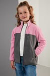 Yumuşak Dokulu Fermuarlı Renk Bloklu Dik Yaka Cepli Hırka Unisex Çocuk Polar 5905001 Şeker Pembe-Gri