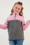 Yumuşak Dokulu Fermuarlı Renk Bloklu Dik Yaka Cepli Hırka Unisex Çocuk Polar 5905001 Şeker Pembe-Gri