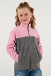 Yumuşak Dokulu Fermuarlı Renk Bloklu Dik Yaka Cepli Hırka Unisex Çocuk Polar 5905001 Şeker Pembe-Gri