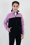 Yumuşak Dokulu Fermuarlı Renk Bloklu Dik Yaka Cepli Hırka Unisex Çocuk Polar 5905001 LİLA-SİYAH