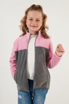 Yumuşak Dokulu Fermuarlı Renk Bloklu Dik Yaka Cepli Hırka Unisex Çocuk Polar 5905001 Şeker Pembe-Gri
