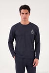 Yumuşak Dokulu Minimal Nakışlı Uzun Kollu Erkek Pijama Takımı 6575009 LACİVERT