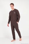 Yumuşak Dokulu Minimal Nakışlı Uzun Kollu Erkek Pijama Takımı 6575009 KAHVE