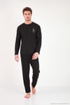 Yumuşak Dokulu Minimal Nakışlı Uzun Kollu Erkek Pijama Takımı 6575009 SİYAH