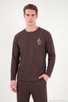Yumuşak Dokulu Minimal Nakışlı Uzun Kollu Erkek Pijama Takımı 6575009 KAHVE