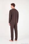 Yumuşak Dokulu Minimal Nakışlı Uzun Kollu Erkek Pijama Takımı 6575009 KAHVE