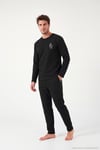 Yumuşak Dokulu Minimal Nakışlı Uzun Kollu Erkek Pijama Takımı 6575009 SİYAH