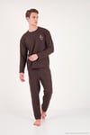 Yumuşak Dokulu Minimal Nakışlı Uzun Kollu Erkek Pijama Takımı 6575009 KAHVE