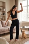Yumuşak Dokulu Sırtı Bağlamalı Dantelli Crop Kadın Pijama Takımı 6575015 SİYAH