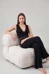 Yumuşak Dokulu Sırtı Bağlamalı Dantelli Crop Kadın Pijama Takımı 6575015 SİYAH