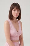Yumuşak Dokulu Sırtı Bağlamalı Dantelli Crop Kadın Pijama Takımı 6575015 PEMBE