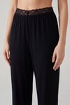Yumuşak Dokulu Sırtı Bağlamalı Dantelli Crop Kadın Pijama Takımı 6575015 SİYAH