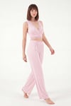 Yumuşak Dokulu Sırtı Bağlamalı Dantelli Crop Kadın Pijama Takımı 6575015 PEMBE
