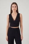 Yumuşak Dokulu Sırtı Bağlamalı Dantelli Crop Kadın Pijama Takımı 6575015 SİYAH