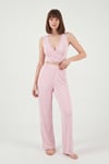 Yumuşak Dokulu Sırtı Bağlamalı Dantelli Crop Kadın Pijama Takımı 6575015 PEMBE