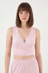Yumuşak Dokulu Sırtı Bağlamalı Dantelli Crop Kadın Pijama Takımı 6575015 PEMBE
