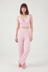 Yumuşak Dokulu Sırtı Bağlamalı Dantelli Crop Kadın Pijama Takımı 6575015 PEMBE
