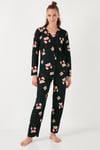 Yumuşak Dokulu Standart Fit Ayıcık Desenli Uzun Kollu Rahat Kadın Pijama Takımı 60956602 YEŞİL