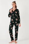 Yumuşak Dokulu Standart Fit Ayıcık Desenli Uzun Kollu Rahat Kadın Pijama Takımı 60956602 YEŞİL