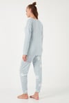 Yumuşak Dokulu Standart Fit Bisiklet Yaka Desenli Kışlık Rahat Kadın Pijama Takımı 6095700 AÇIK GRİ