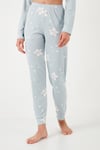 Yumuşak Dokulu Standart Fit Bisiklet Yaka Desenli Kışlık Rahat Kadın Pijama Takımı 6095700 AÇIK GRİ