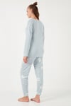 Yumuşak Dokulu Standart Fit Bisiklet Yaka Desenli Kışlık Rahat Kadın Pijama Takımı 6095700 AÇIK GRİ