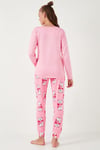 Yumuşak Dokulu Standart Fit Bisiklet Yaka Desenli Kışlık Rahat Kadın Pijama Takımı 6095700 PEMBE