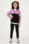 Yumuşak Dokulu Yarım Fermuarlı Renk Bloklu Dik Yaka Unisex Çocuk 2'li Paket Polar 5905004S2 Lila Siyah-Somon Gri