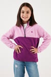Yumuşak Dokulu Yarım Fermuarlı Renk Bloklu Dik Yaka Unisex Çocuk Polar 5905004 Şeker Pembe-Mor