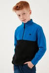 Yumuşak Dokulu Yarım Fermuarlı Renk Bloklu Dik Yaka Unisex Çocuk Polar 5905004 SAKS-SİYAH