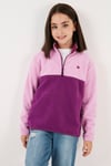 Yumuşak Dokulu Yarım Fermuarlı Renk Bloklu Dik Yaka Unisex Çocuk Polar 5905004 Şeker Pembe-Mor