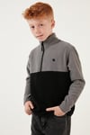 Yumuşak Dokulu Yarım Fermuarlı Renk Bloklu Dik Yaka Unisex Çocuk Polar 5905004 GRİ-SİYAH