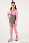 Yumuşak Dokulu Yarım Fermuarlı Renk Bloklu Dik Yaka Unisex Çocuk 2'li Paket Polar 5905004S2 Mor Siyah-Şeker Pembe Gri