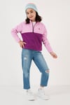 Yumuşak Dokulu Yarım Fermuarlı Renk Bloklu Dik Yaka Unisex Çocuk Polar 5905004 Şeker Pembe-Mor