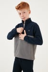 Yumuşak Dokulu Yarım Fermuarlı Renk Bloklu Dik Yaka Unisex Çocuk Polar 5905004 LACİVERT-GRİ