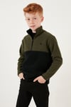 Yumuşak Dokulu Yarım Fermuarlı Renk Bloklu Dik Yaka Unisex Çocuk 2'li Paket Polar 5905004S2 Haki Siyah-Kırmızı Siyah