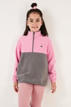 Yumuşak Dokulu Yarım Fermuarlı Renk Bloklu Dik Yaka Unisex Çocuk Polar 5905004 Şeker Pembe-Gri