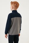 Yumuşak Dokulu Yarım Fermuarlı Renk Bloklu Dik Yaka Unisex Çocuk Polar 5905004 LACİVERT-GRİ