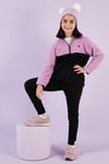 Yumuşak Dokulu Yarım Fermuarlı Renk Bloklu Dik Yaka Unisex Çocuk Polar 5905004 LİLA-SİYAH