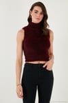 Yumuşak Tüylü Slim Fit Balıkçı Yaka Crop Kadın Süveter 4615566 BORDO