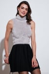Yumuşak Tüylü Slim Fit Balıkçı Yaka Crop Kadın Süveter 4615566 GRİ