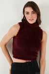 Yumuşak Tüylü Slim Fit Balıkçı Yaka Crop Kadın Süveter 4615566 BORDO