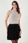 Yumuşak Tüylü Slim Fit Balıkçı Yaka Crop Kadın Süveter 4615566 GRİ