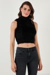 Yumuşak Tüylü Slim Fit Balıkçı Yaka Crop Kadın Süveter 4615566 SİYAH