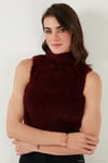 Yumuşak Tüylü Slim Fit Balıkçı Yaka Crop Kadın Süveter 4615566 BORDO