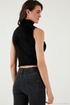 Yumuşak Tüylü Slim Fit Balıkçı Yaka Crop Kadın Süveter 4615566 SİYAH