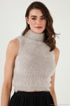 Yumuşak Tüylü Slim Fit Balıkçı Yaka Crop Kadın Süveter 4615566 GRİ