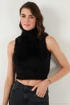 Yumuşak Tüylü Slim Fit Balıkçı Yaka Crop Kadın Süveter 4615566 SİYAH